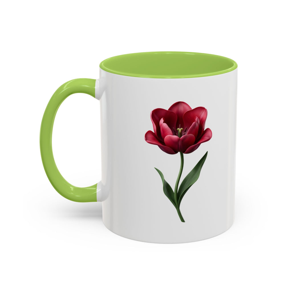 Red Tulip Accent Coffee Mug – Floral 11/15oz Ceramic Mug