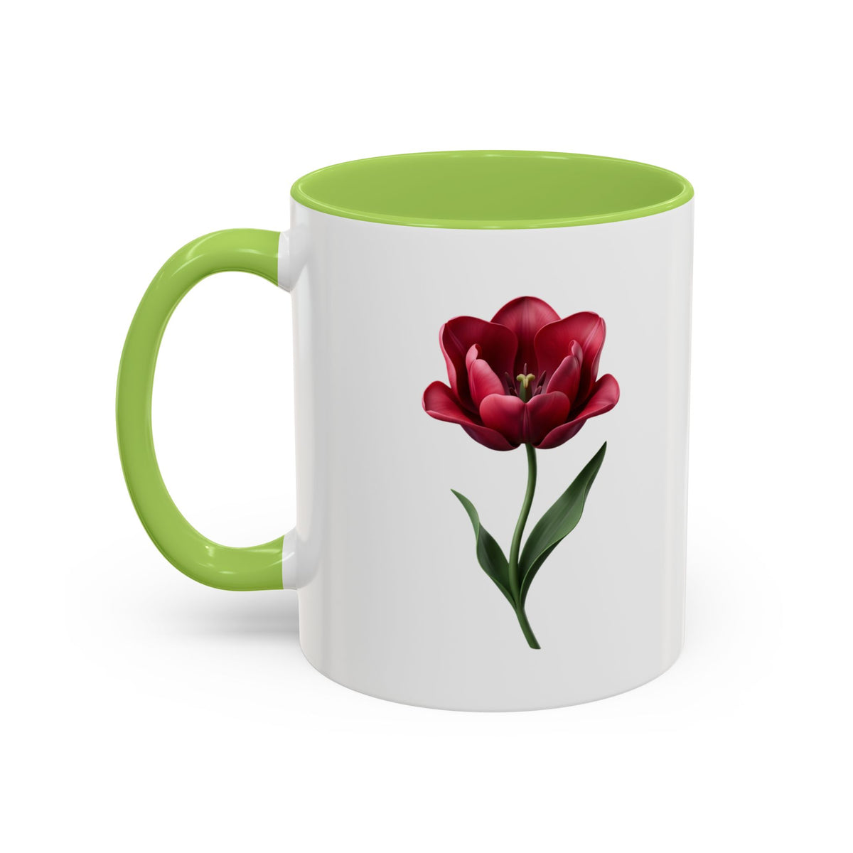 Red Tulip Accent Coffee Mug – Floral 11/15oz Ceramic Mug