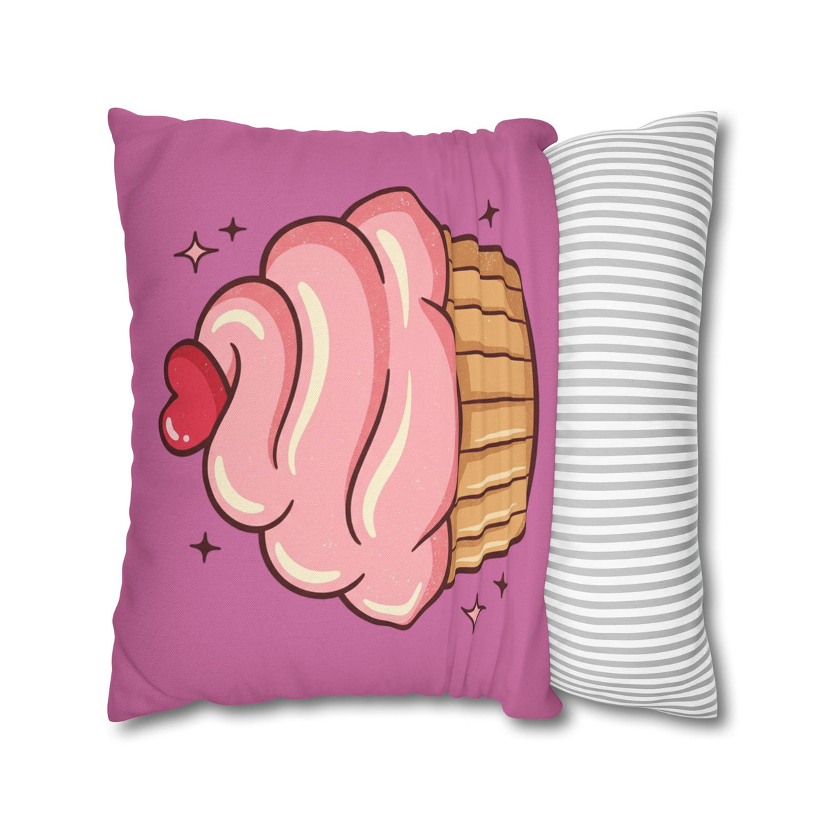 Pink Cupcake Spun Polyester Square Pillowcase- Light Pink