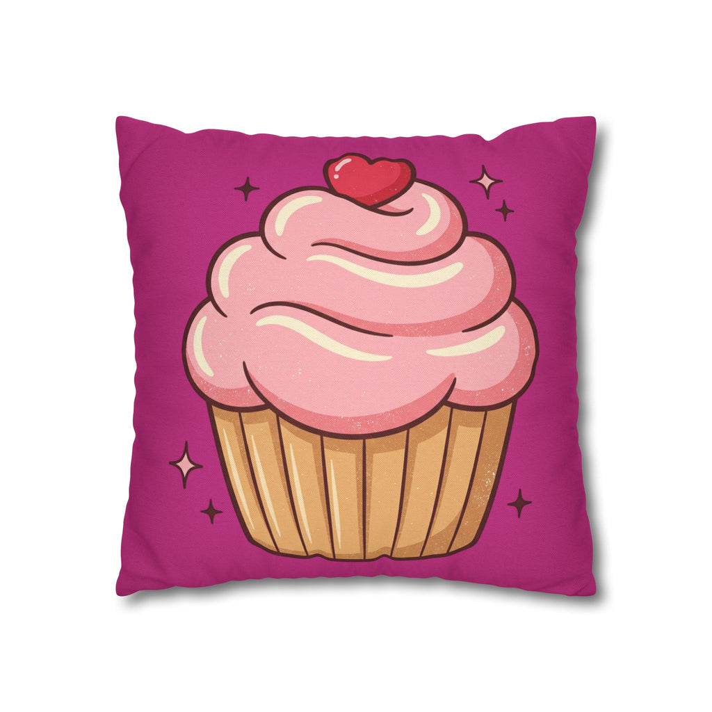 Pink Cupcake Spun Polyester Square Pillowcase- Magenta