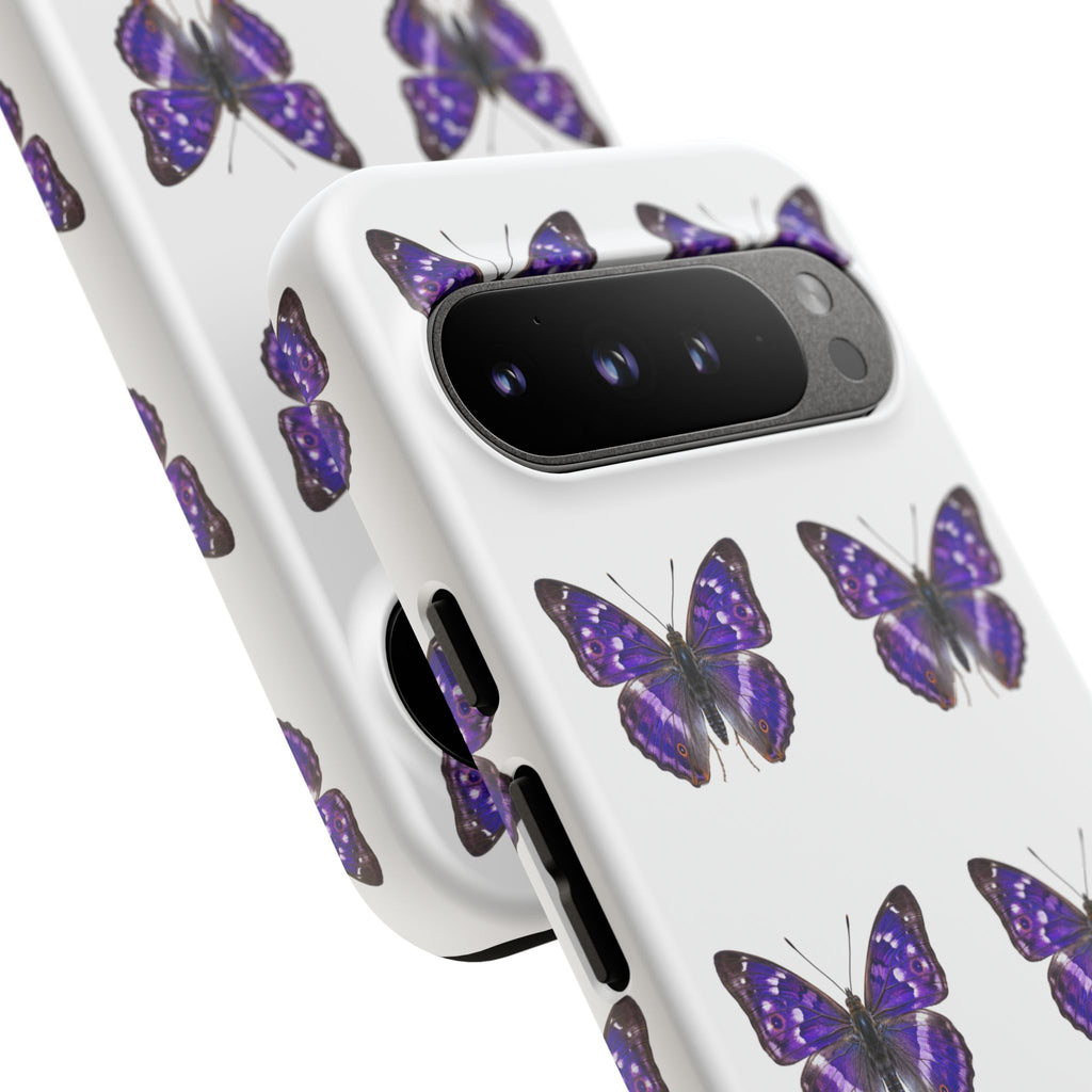 Purple Butterfly Tough Phone Case — Durable Protective iPhone Case with Repeating Butterfly Pattern