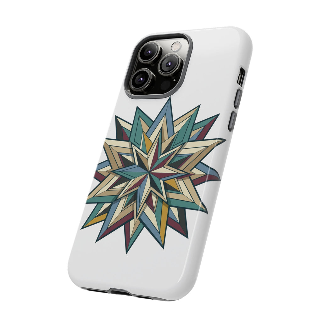 Geometric Star Phone Case — Teal & Earthtone Mandala Design