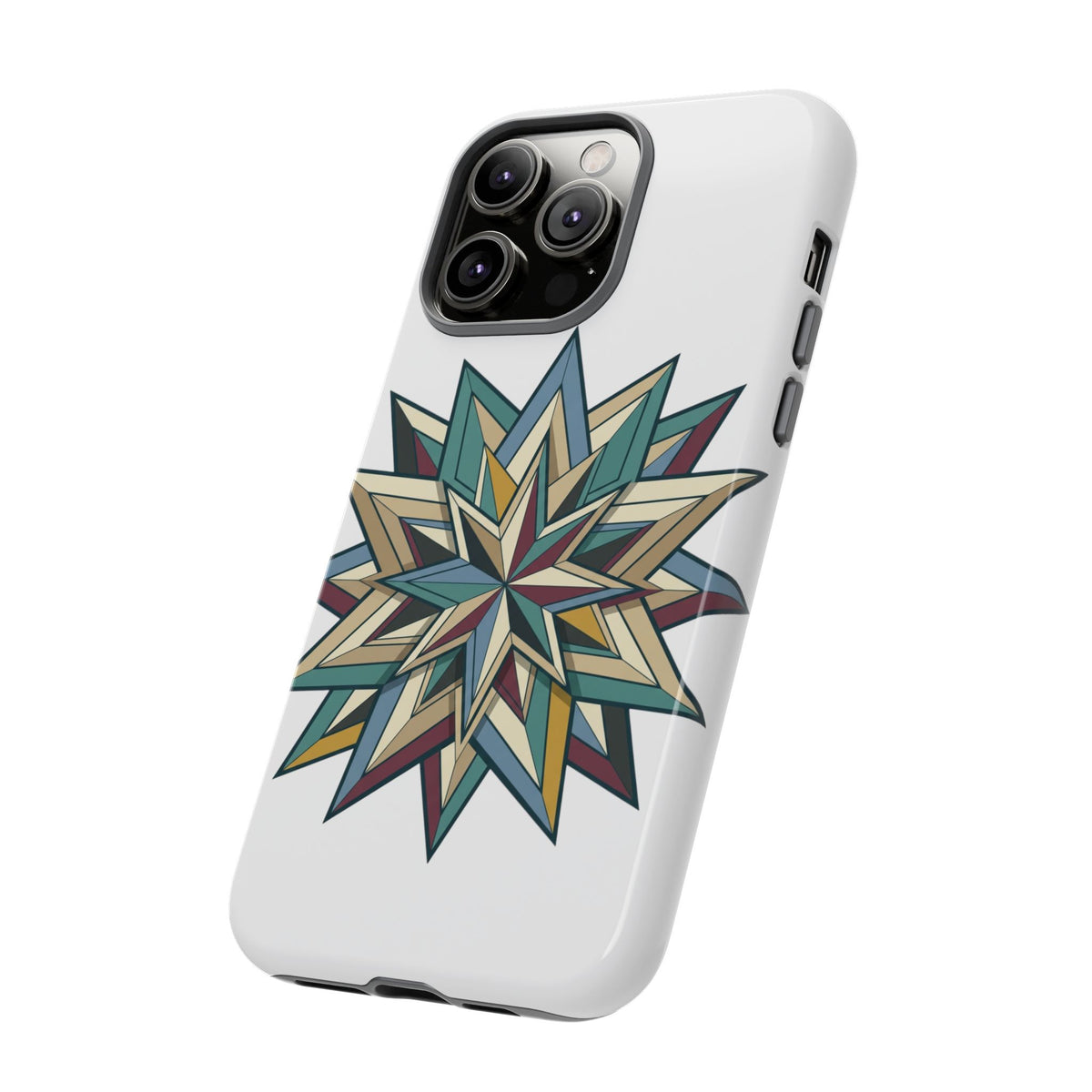 Geometric Star Phone Case — Teal & Earthtone Mandala Design