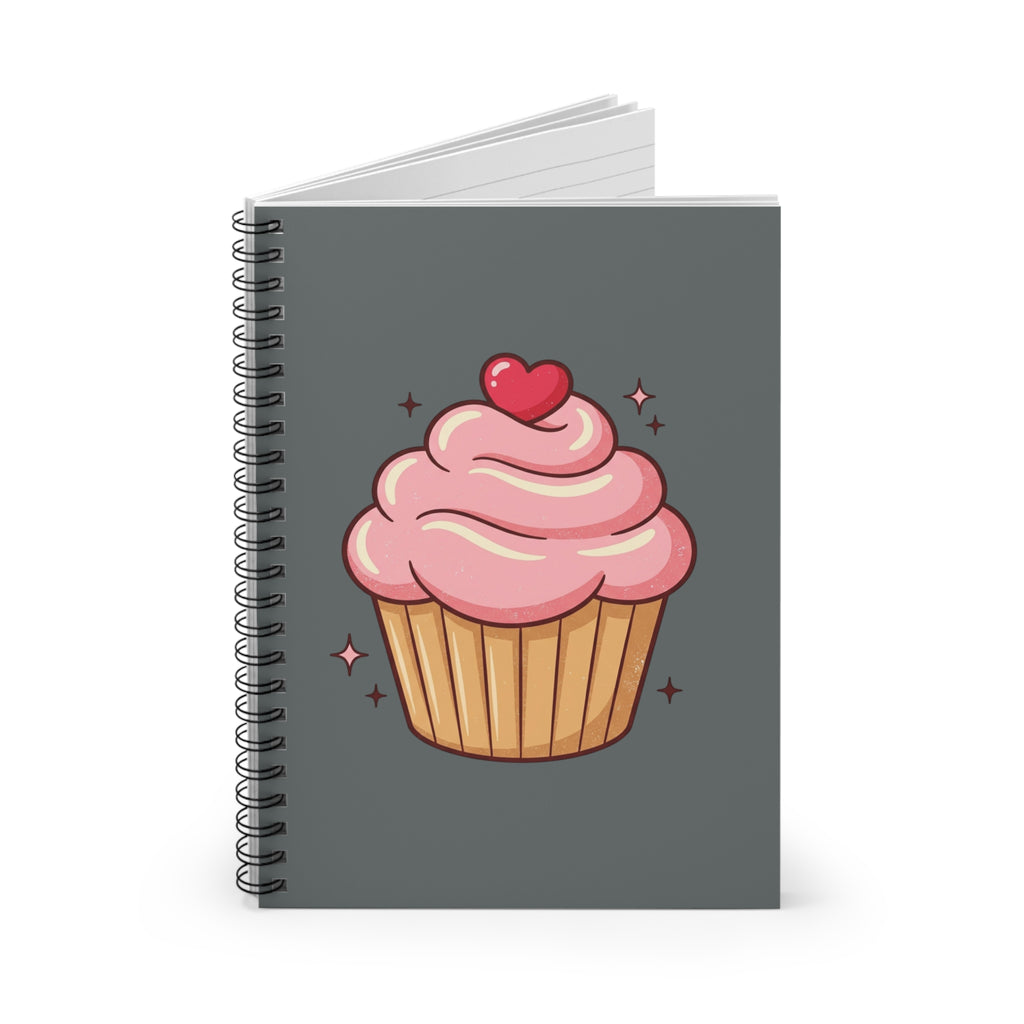 Pink Cupcake Spiral Notebook - Ruled Line- Dark Grey