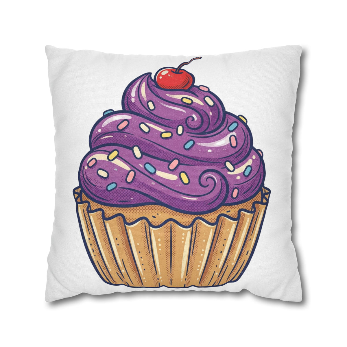 Cupcake Pillowcase — Cute Purple Frosting Decorative Throw Pillow Cover- White