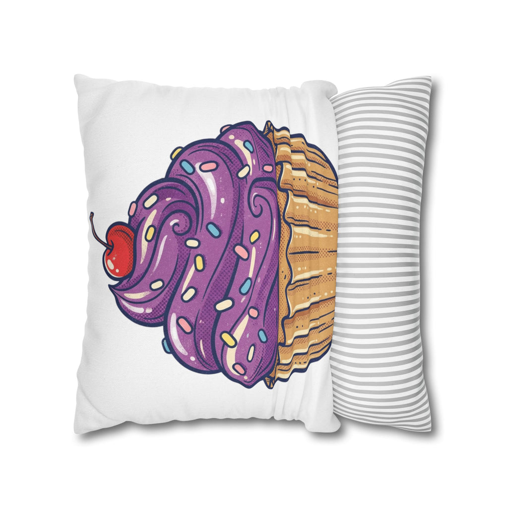 Cupcake Pillowcase — Cute Purple Frosting Decorative Throw Pillow Cover- White