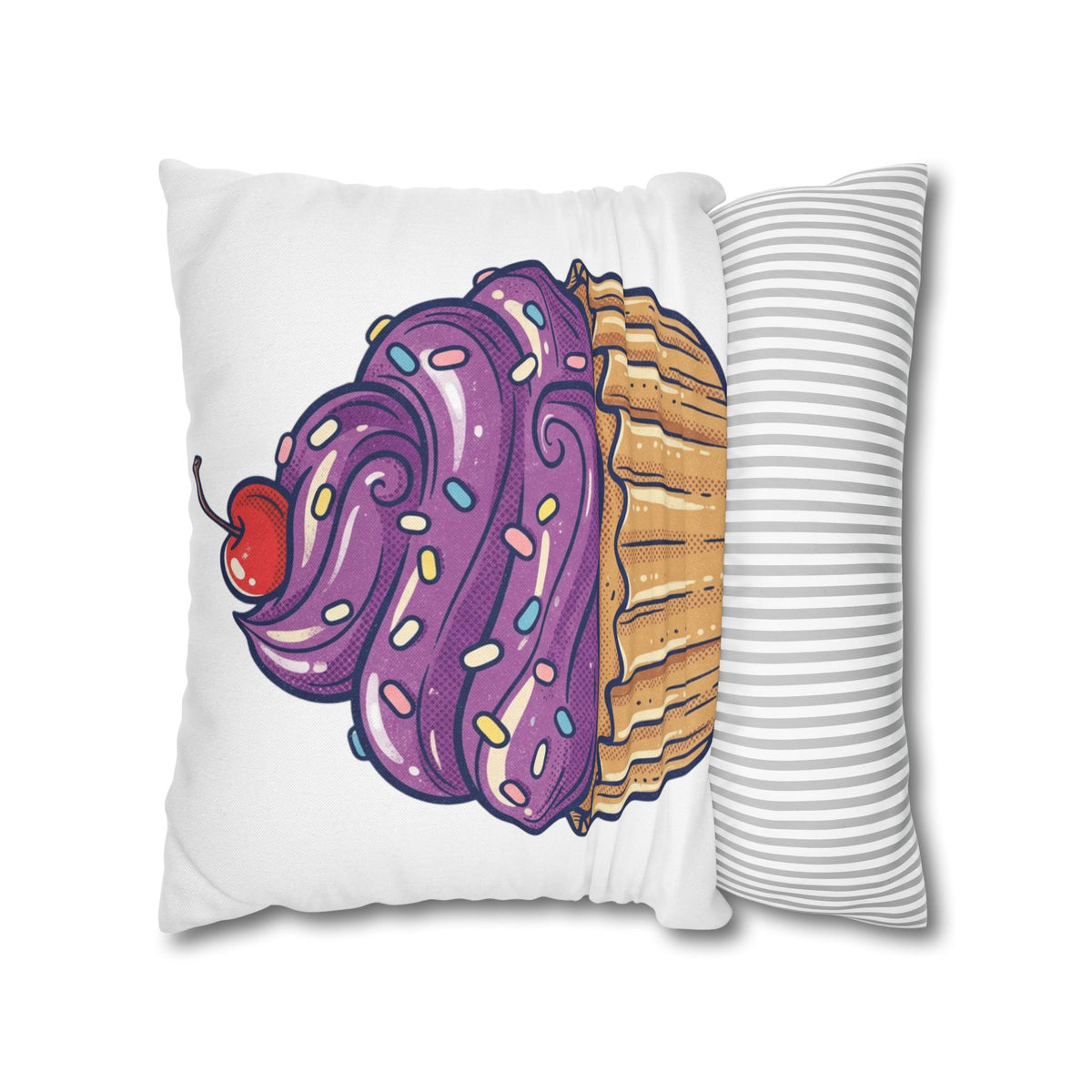 Cupcake Pillowcase — Cute Purple Frosting Decorative Throw Pillow Cover- White