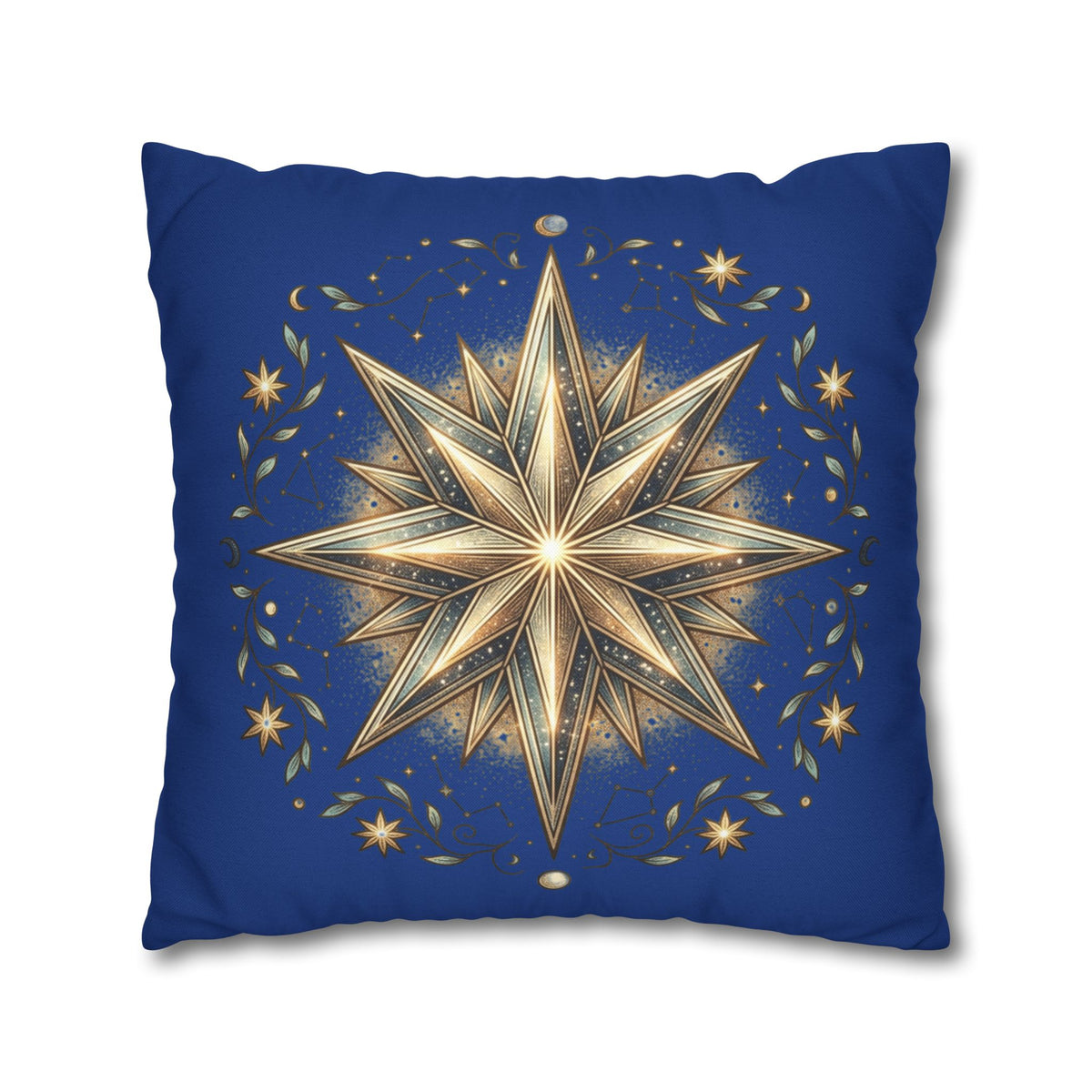 Star Print Navy Spun Polyester Square Pillowcase