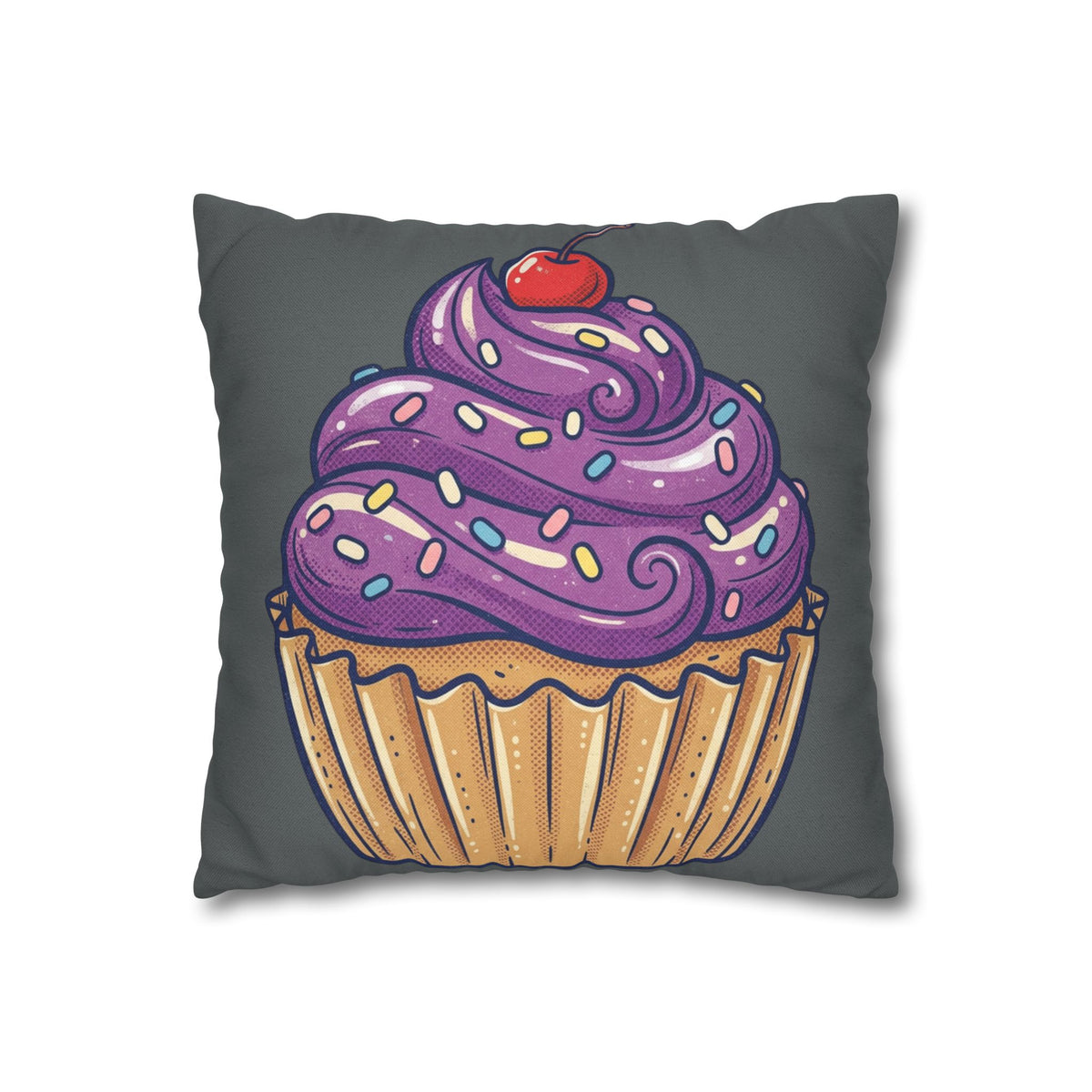Cupcake Pillowcase — Whimsical Purple Frosting Decorative Throw Pillow- Dark Grey