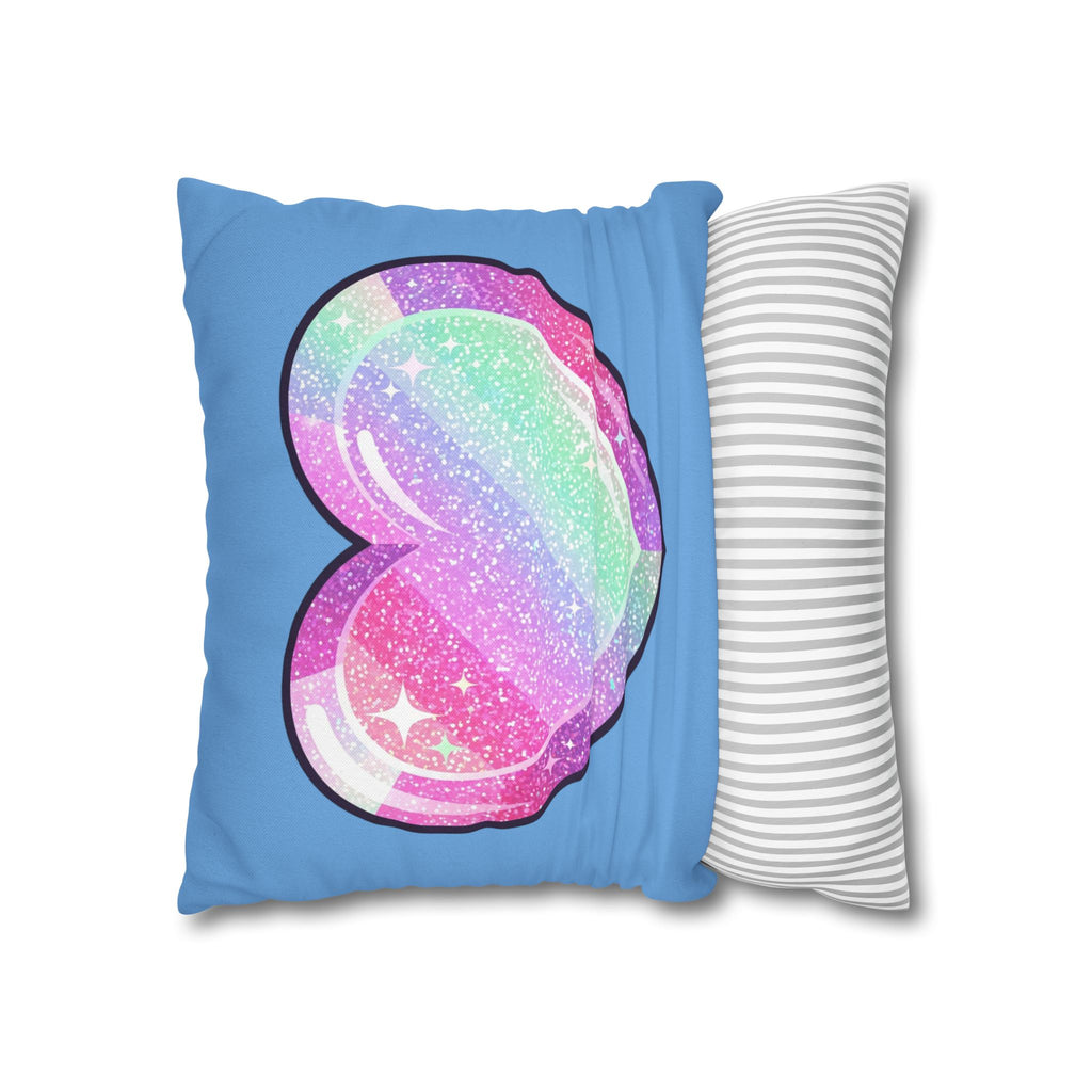 Pastel Glitter Heart Pillowcase Spun Polyester Square Pillowcase- Light Blue