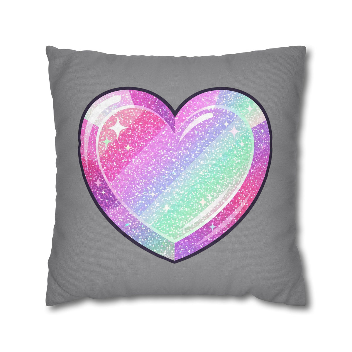 Pastel Glitter Heart Pillowcase Spun Polyester Square Pillowcase- Grey