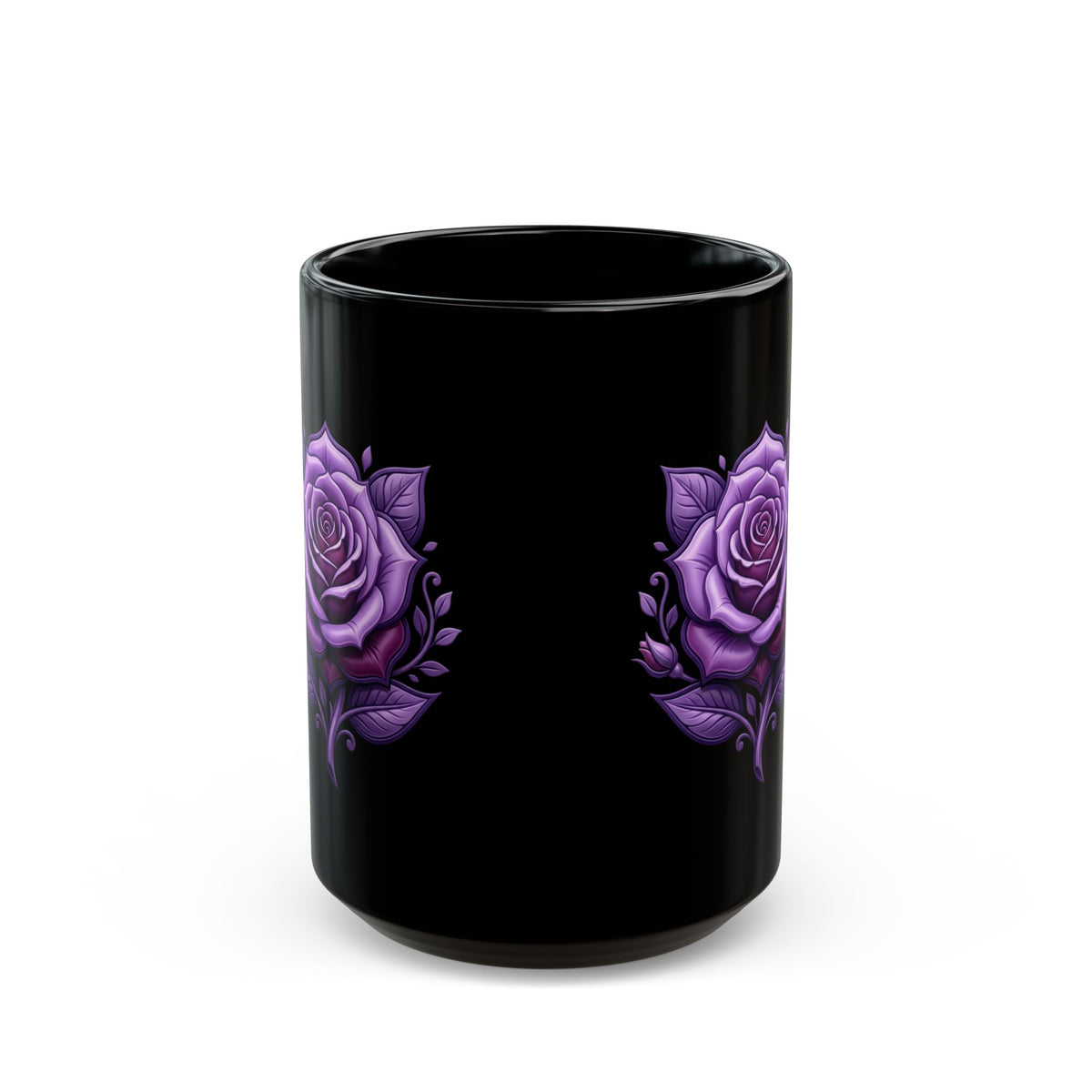 Purple Rose Black Mug — Gothic Floral Coffee Cup (11oz & 15oz)