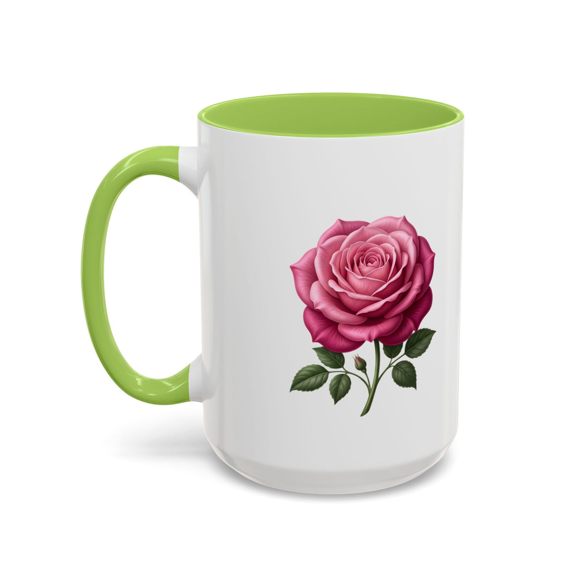Pink Rose Accent Coffee Mug — Floral Tea & Coffee Cup (11/15 oz)