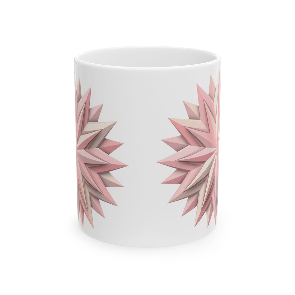 Pink Geometric Star Ceramic Mug — Floral Mandala Coffee Cup (11oz & 15oz)