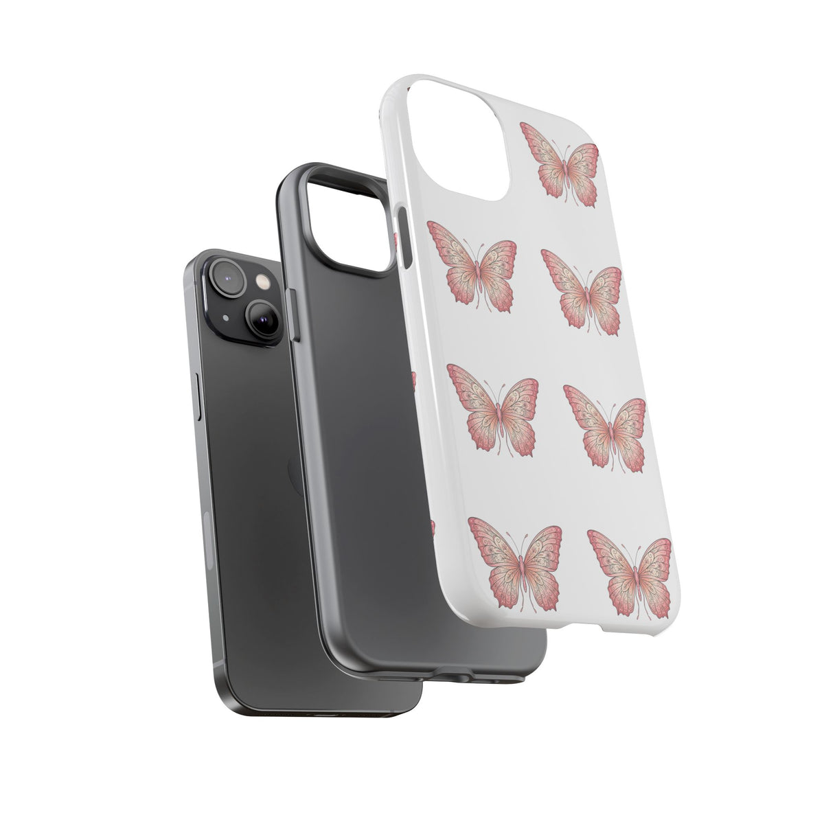 Pink Butterfly Tough Phone Case — Floral Pattern Protective Cover