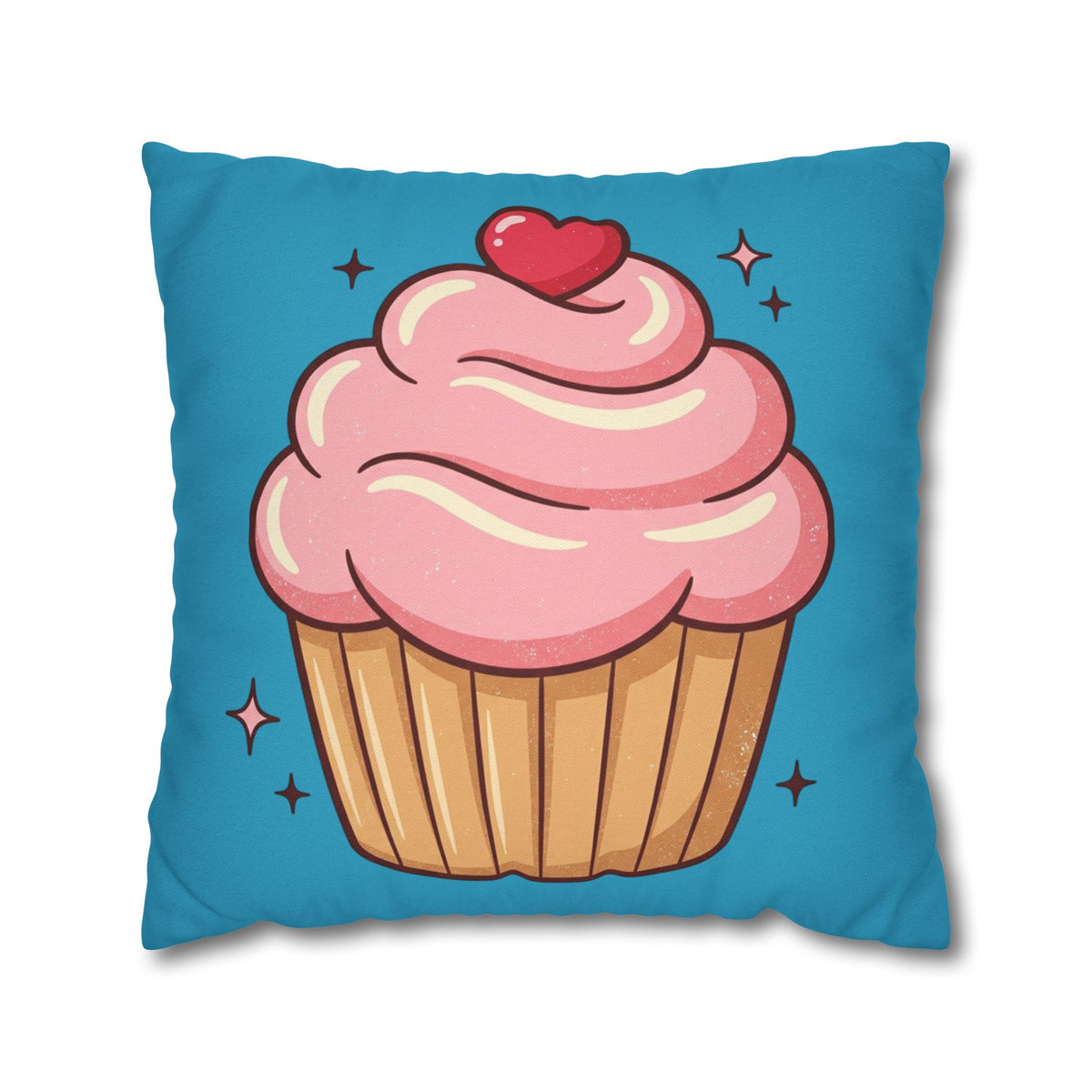 Pink Cupcake SpunPolyester Square Pillowcase- Turquoise