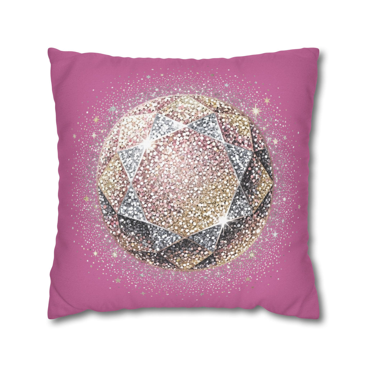 Glittery Light Pink Spun Polyester Square Pillowcase
