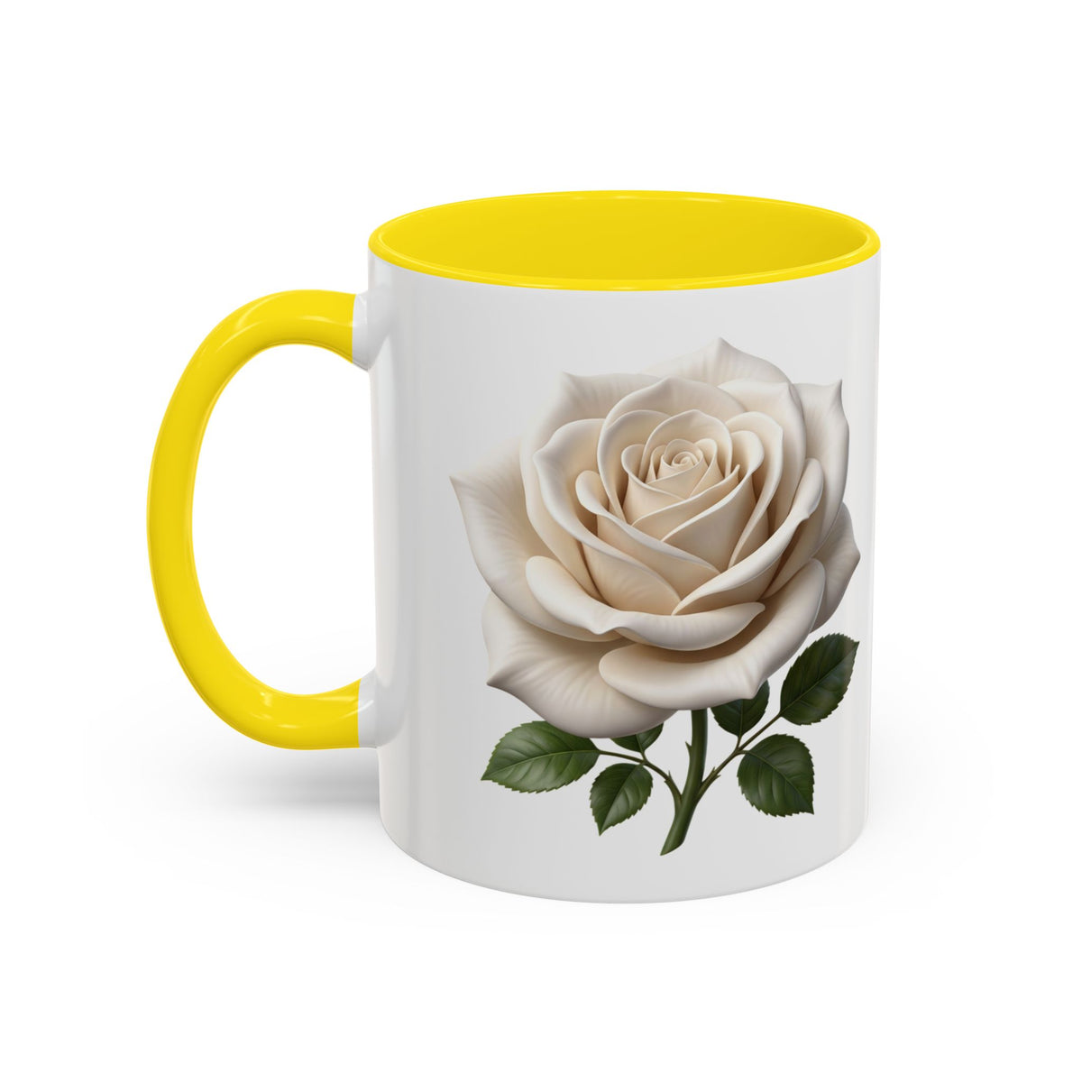 White Rose Accent Coffee Mug — Elegant Floral 11/15oz Ceramic