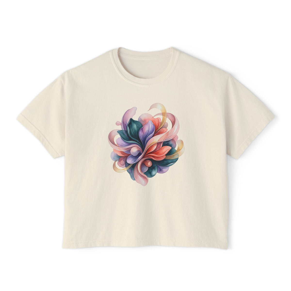 Women's Boxy Tee — Abstract Floral Swirl Graphic