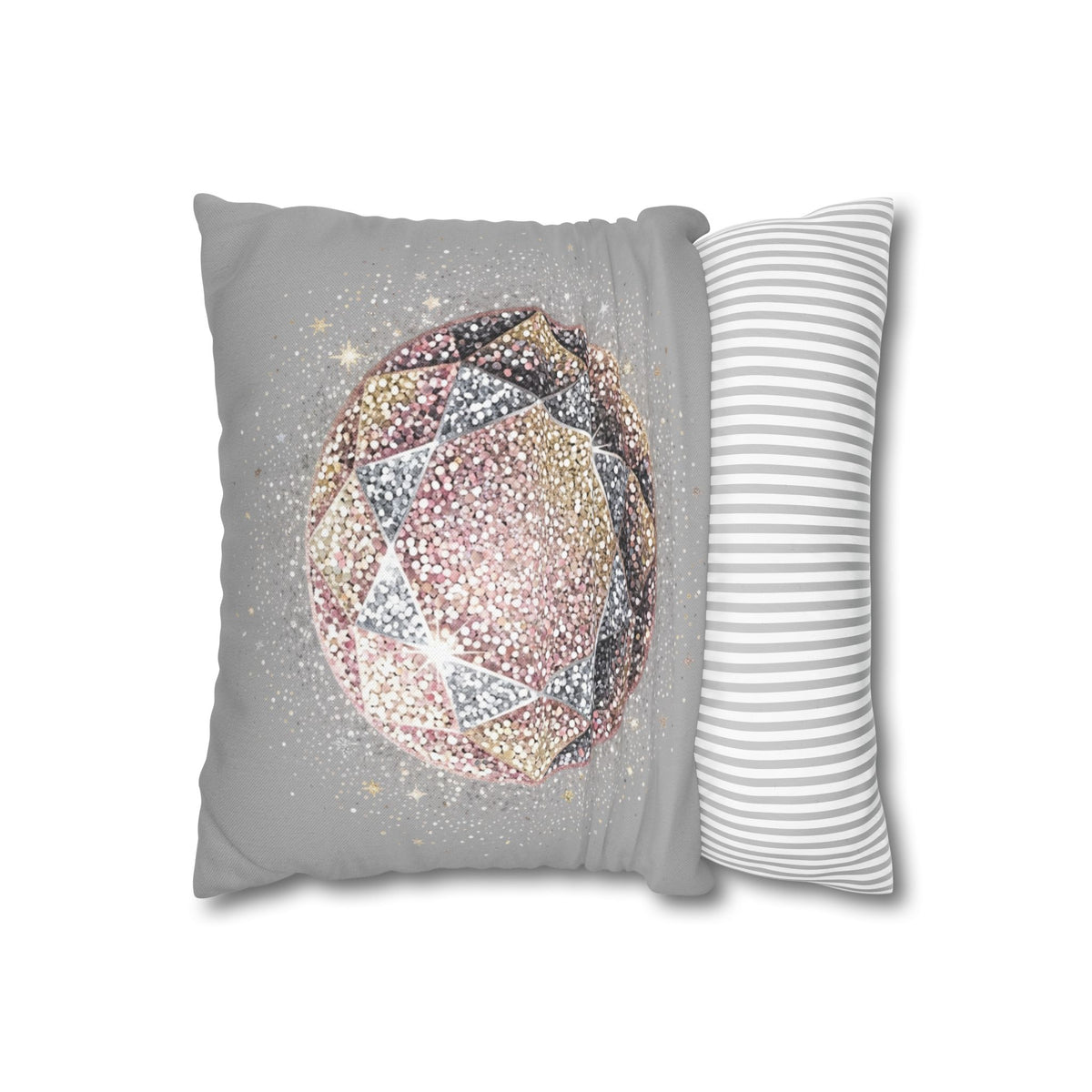 Glittery Light Grey Spun Polyester Square Pillowcase