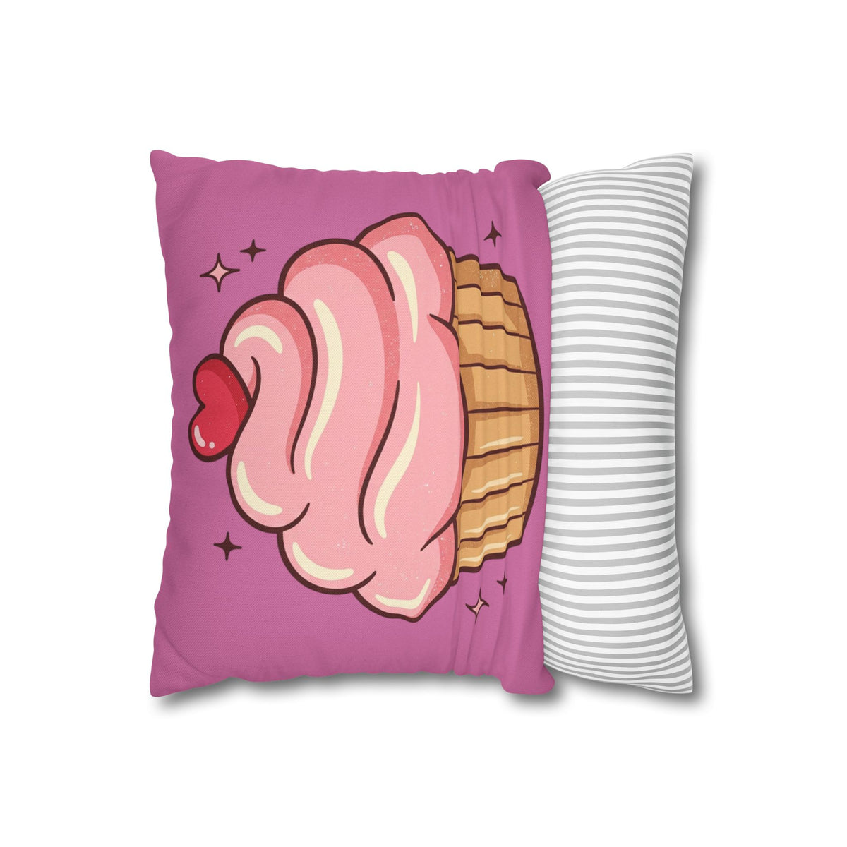 Pink Cupcake Spun Polyester Square Pillowcase- Light Pink