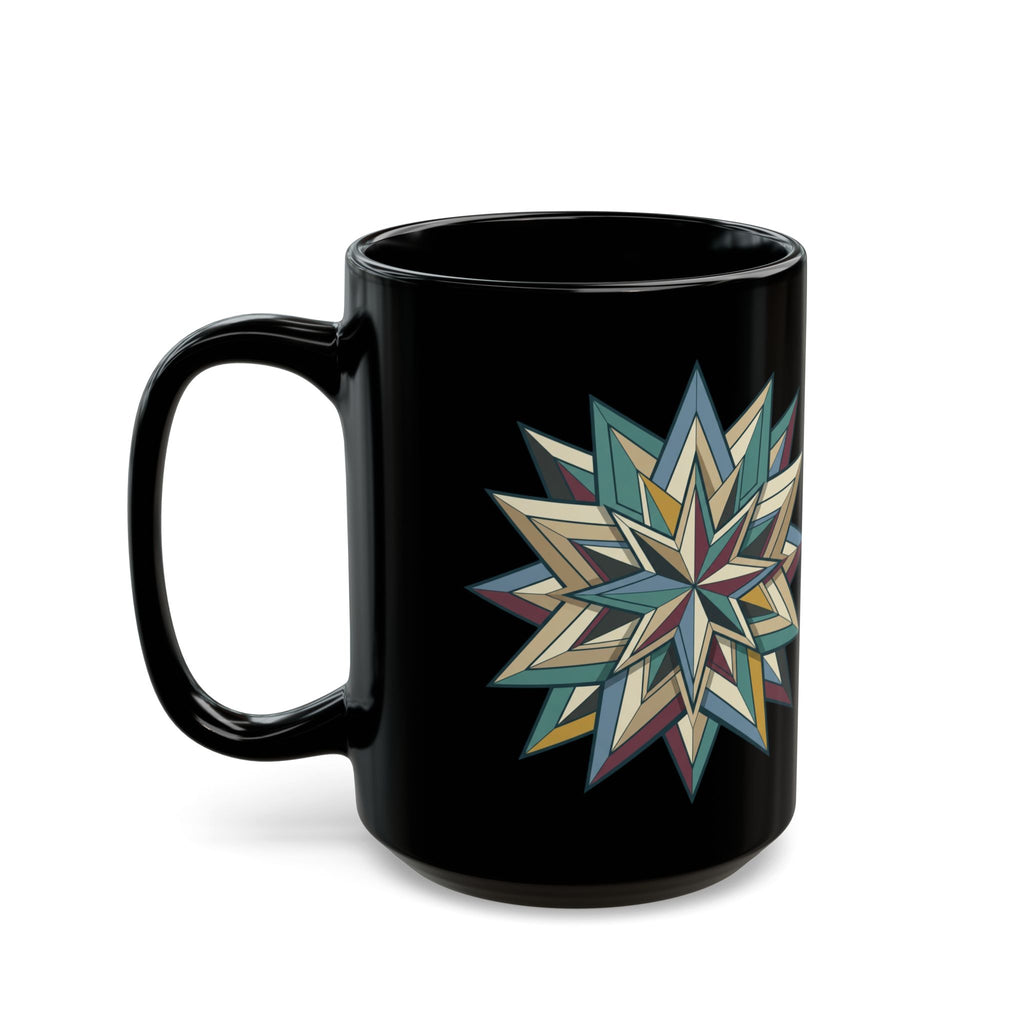 Geometric Starburst Black Ceramic Mug — 11oz & 15oz