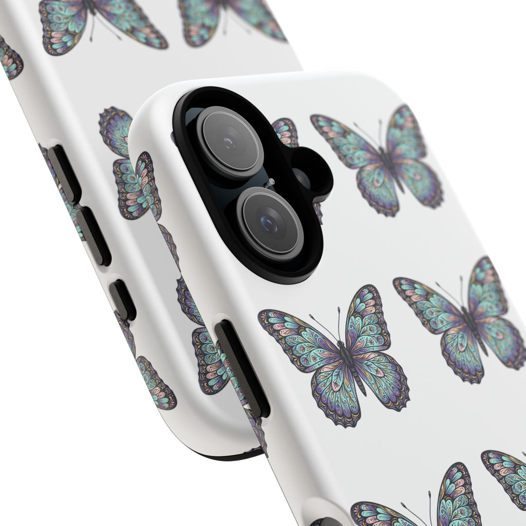 Butterfly Pattern Tough Phone Case — Vintage Teal Floral Protective Cover