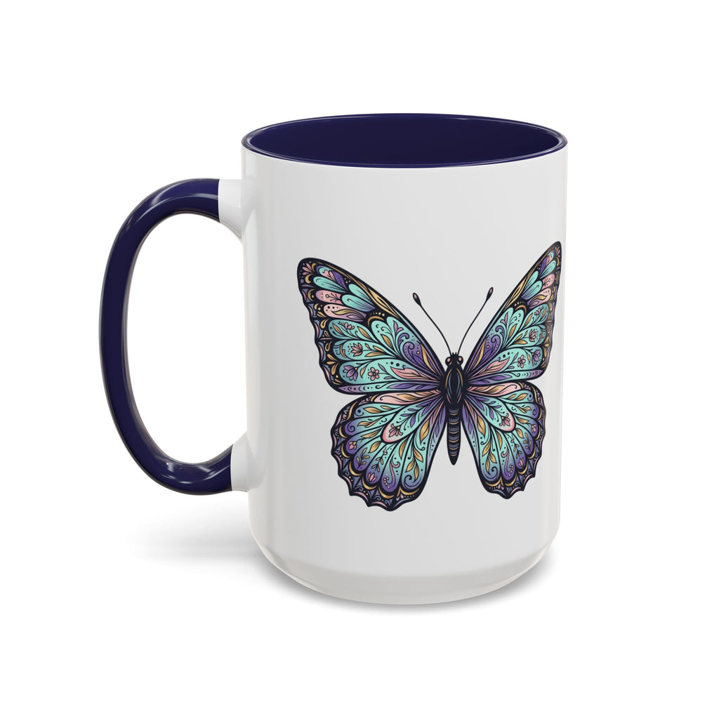 Butterfly Accent Coffee Mug — Teal Mandala Wing Design (11/15oz)