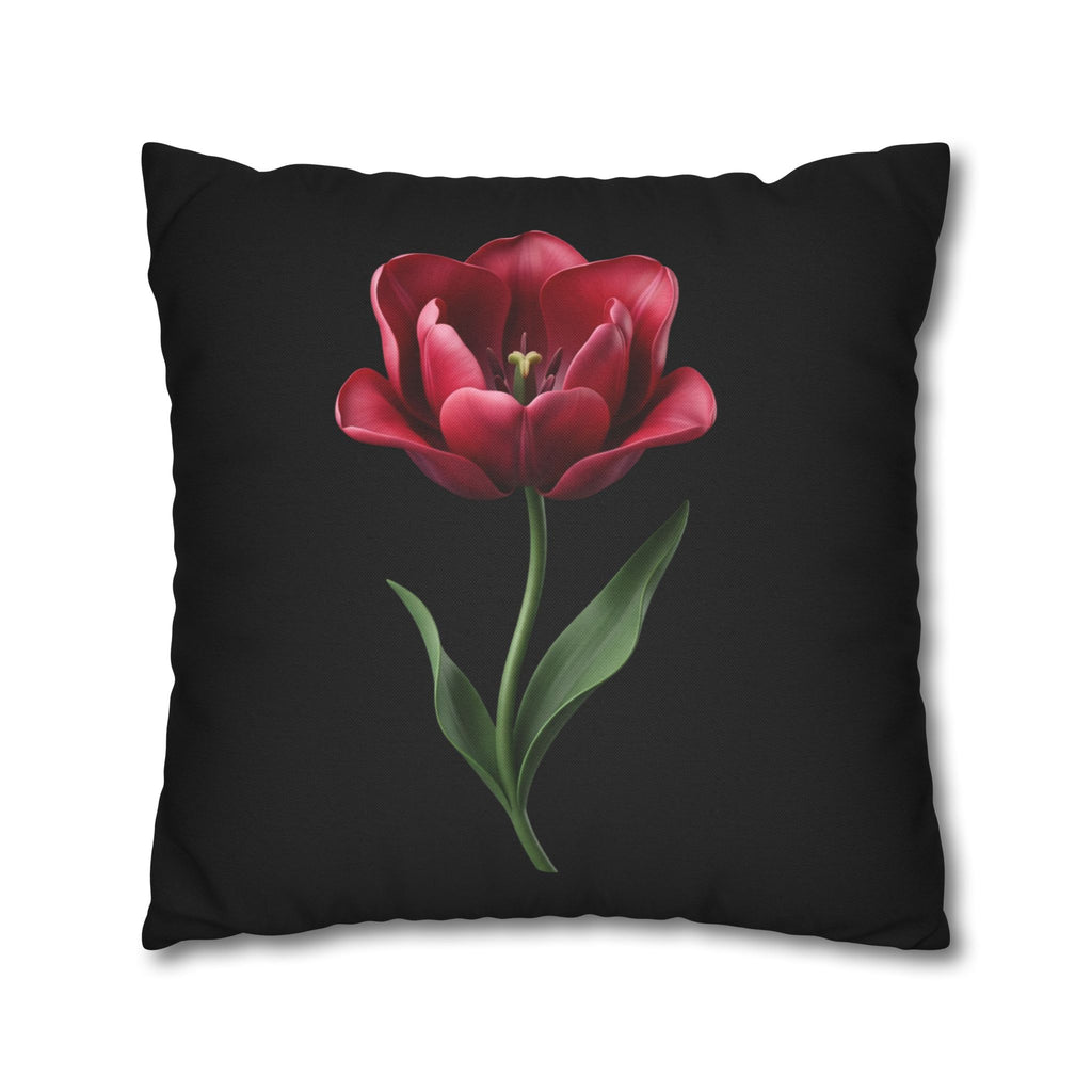 Red Tulip Botanical Throw Pillowcase — Floral Square Cushion Cover