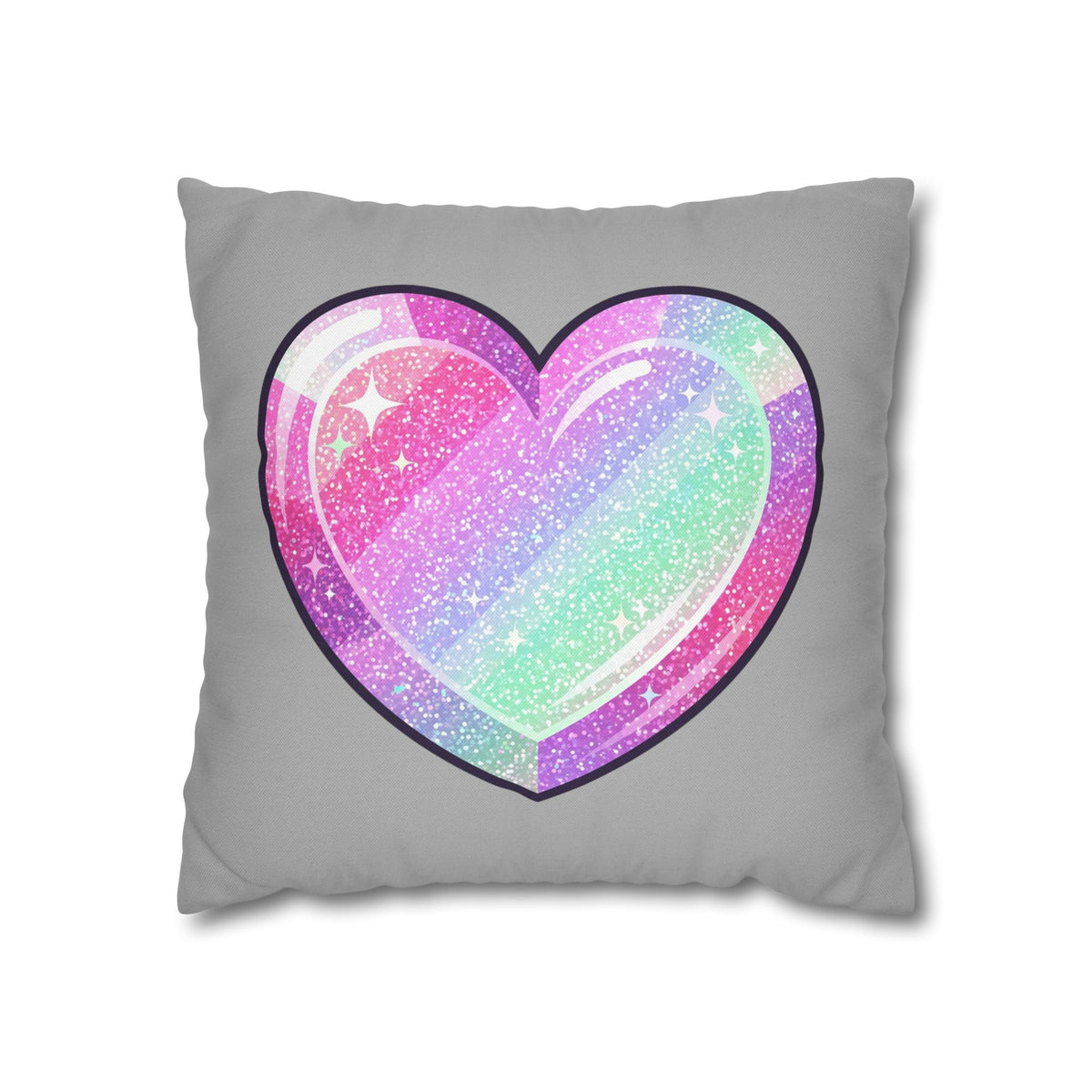 Pastel Glitter Heart Pillowcase Spun Polyester Square Pillowcase- Light Grey