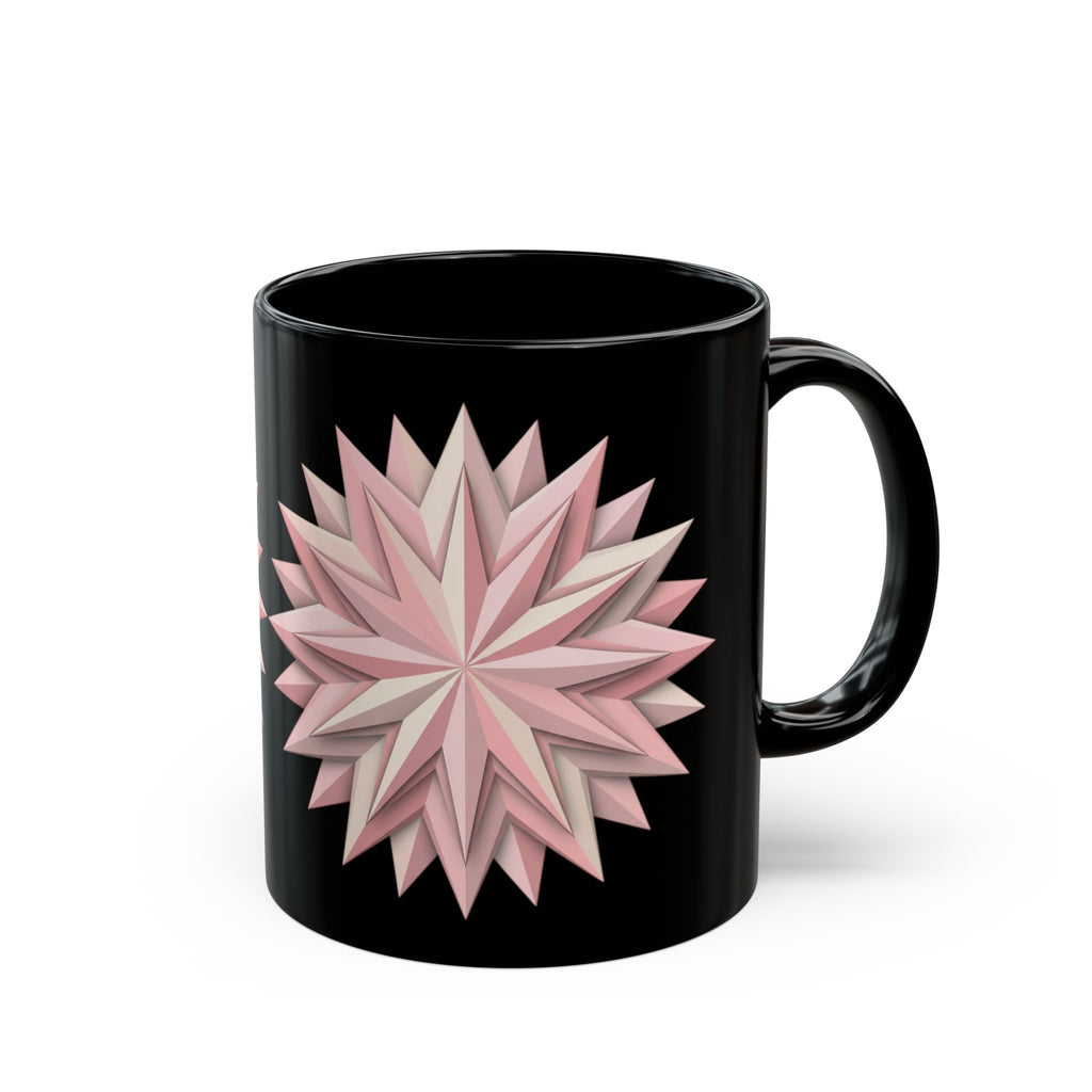 Pink Geometric Star Mug — Black Ceramic Coffee Cup (11oz & 15oz)