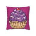 Cupcake Illustration Pillowcase - Purple Frosting Decorative Throw Pillow Cover- Magenta