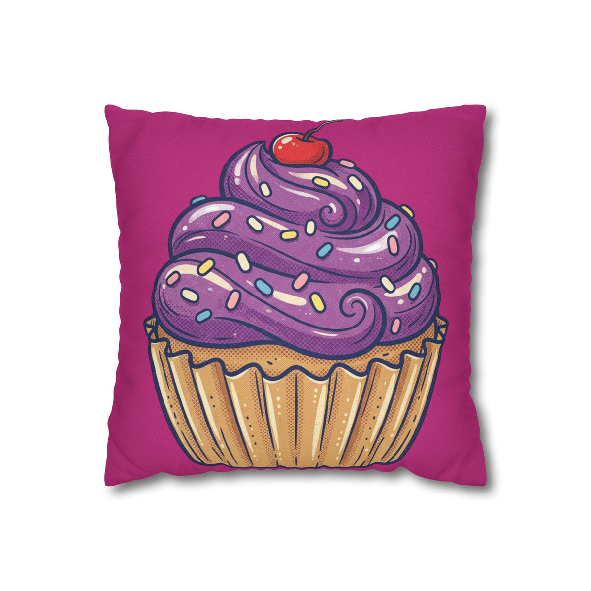 Cupcake Illustration Pillowcase - Purple Frosting Decorative Throw Pillow Cover- Magenta