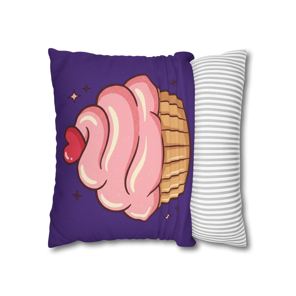 Pink Cupcake Spun Polyester Square Pillowcase- Dark Purple