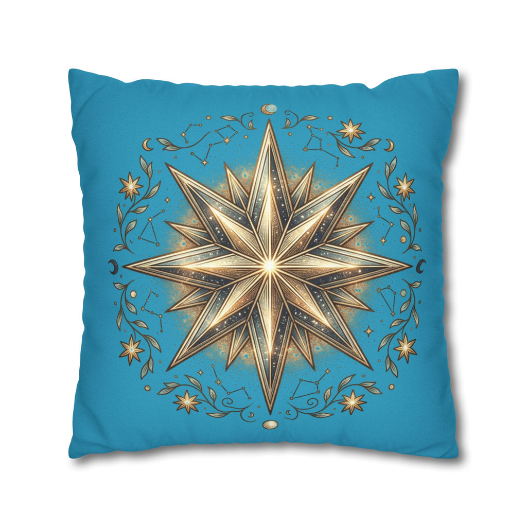 Star Print Turquoise Spun Polyester Square Pillowcase