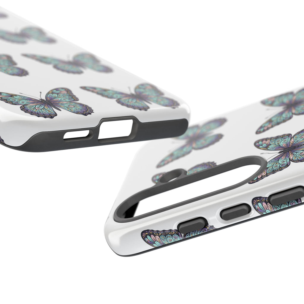 Butterfly Pattern Tough Phone Case — Vintage Teal Floral Protective Cover