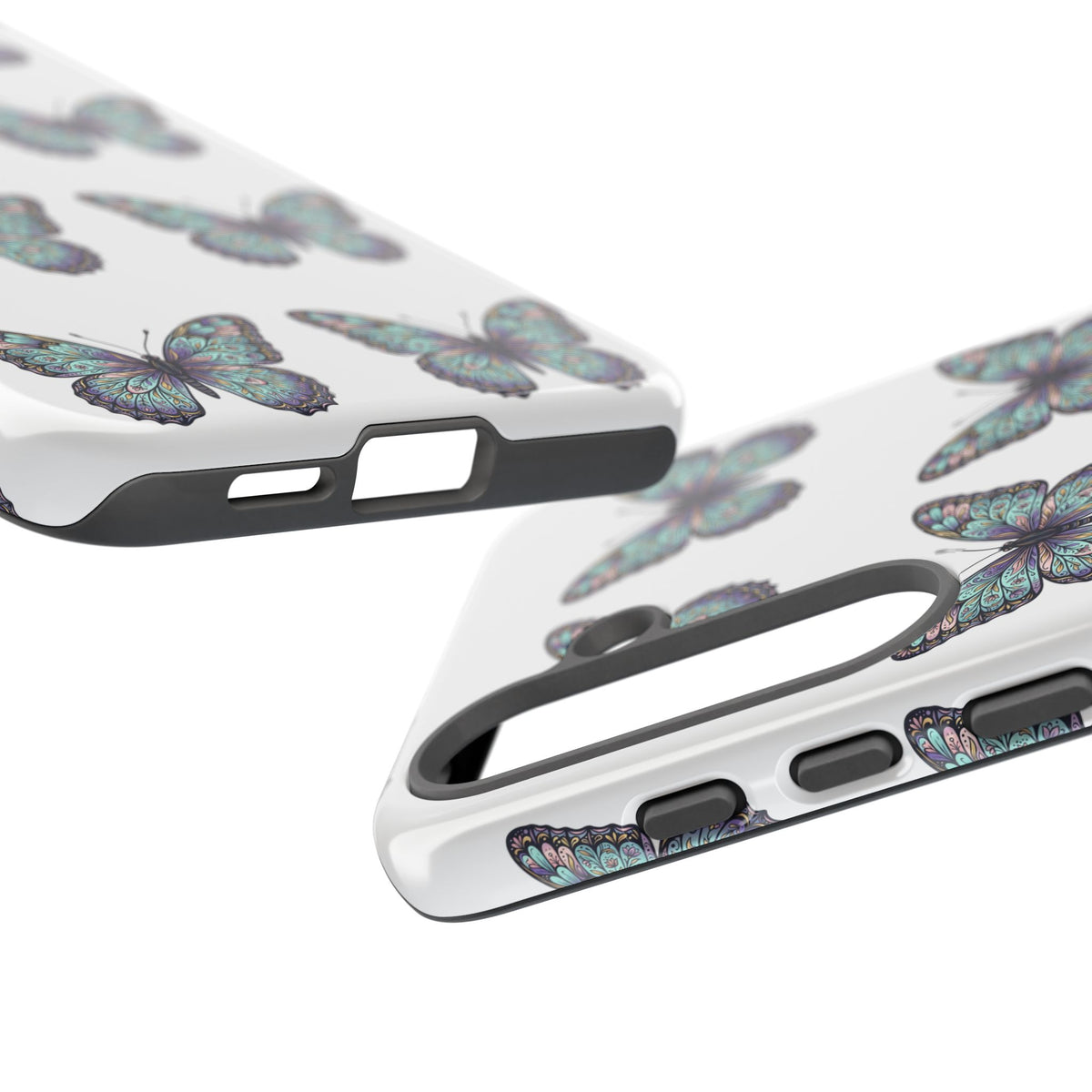 Butterfly Pattern Tough Phone Case — Vintage Teal Floral Protective Cover