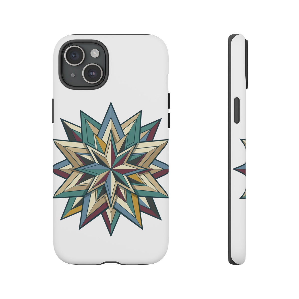 Geometric Star Phone Case — Teal & Earthtone Mandala Design