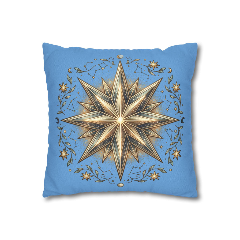 Star Print Light Blue Spun Polyester Square Pillowcase
