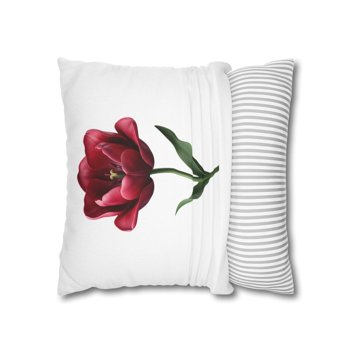 Red Tulip Floral Pillowcase — Botanical Square Throw Pillow Cover