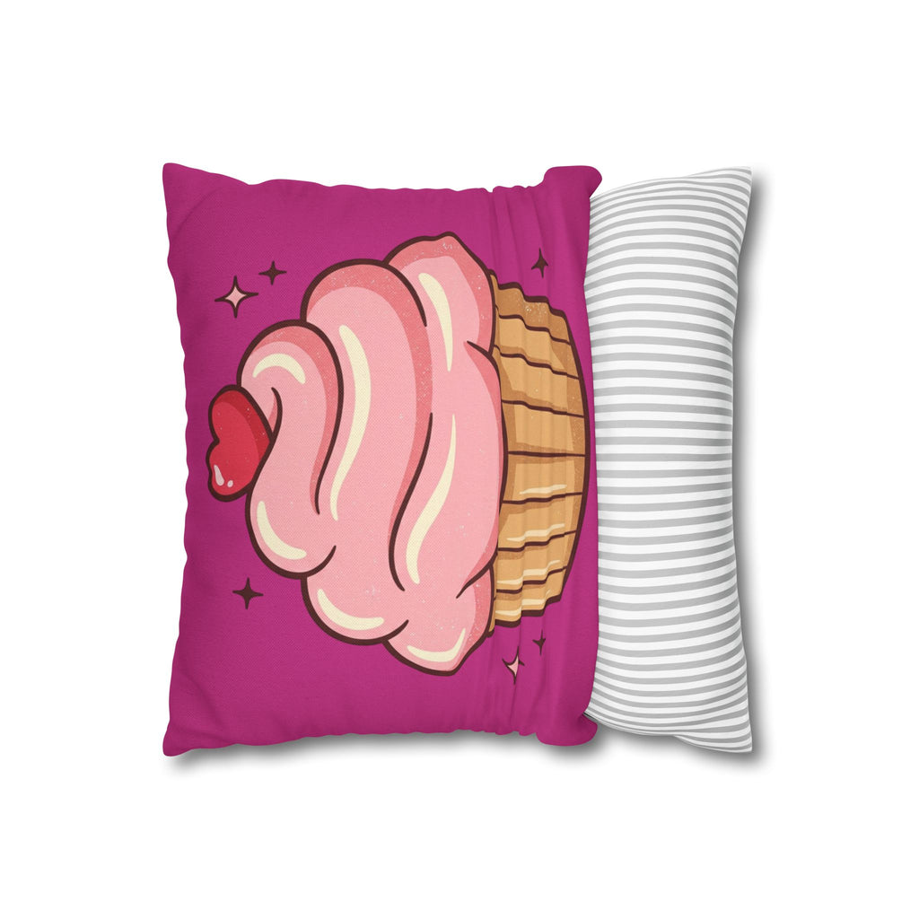 Pink Cupcake Spun Polyester Square Pillowcase- Magenta