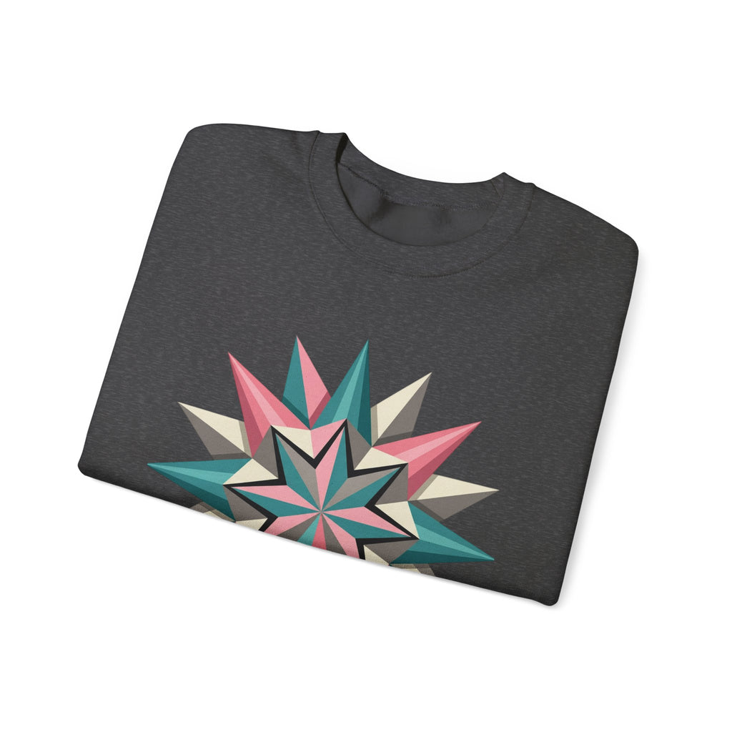 Geometric Starburst Crewneck Sweatshirt — Pink Teal Modern Compass Design