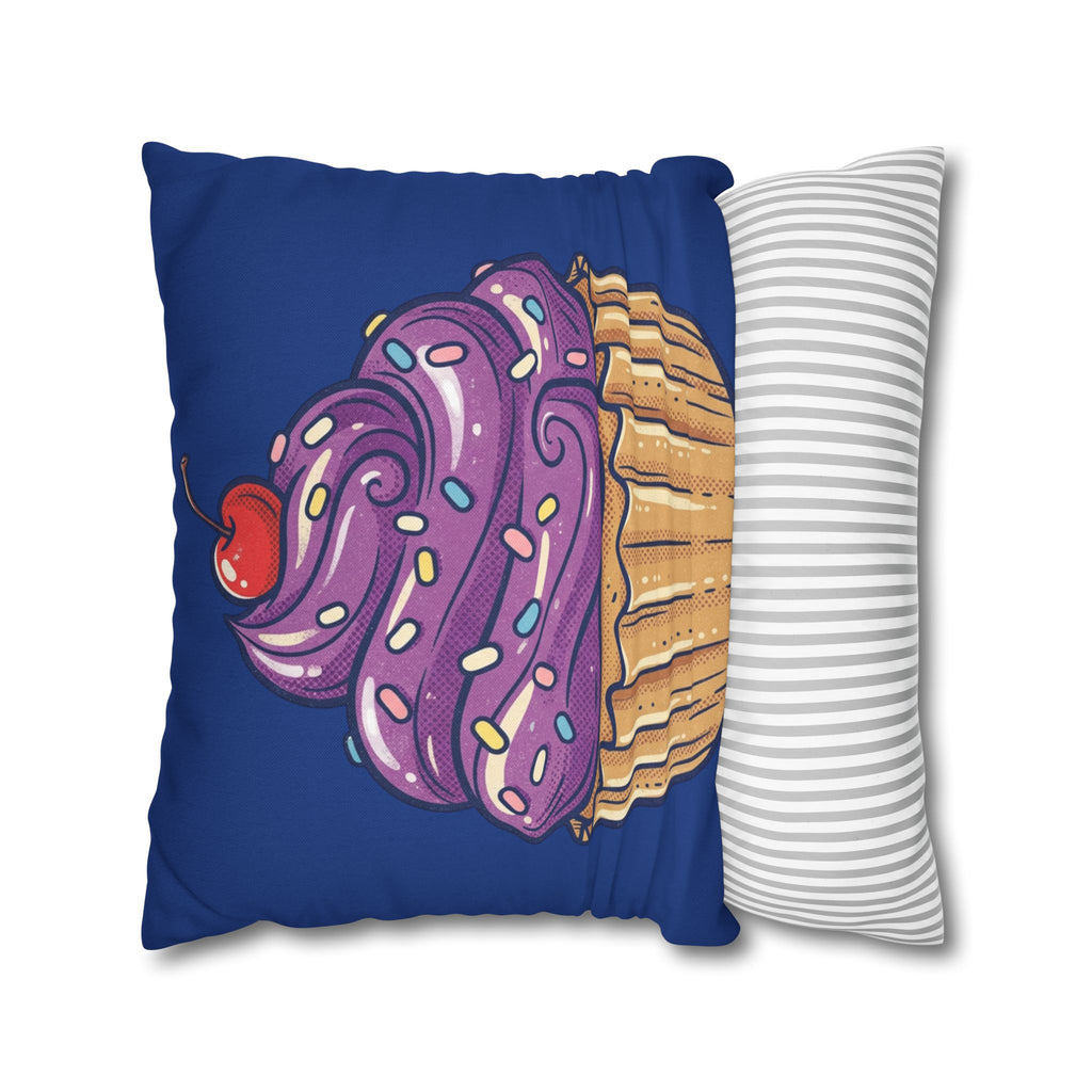 Cupcake Decor Pillowcase — Purple Frosting Dessert Throw Pillow Cover- Navy