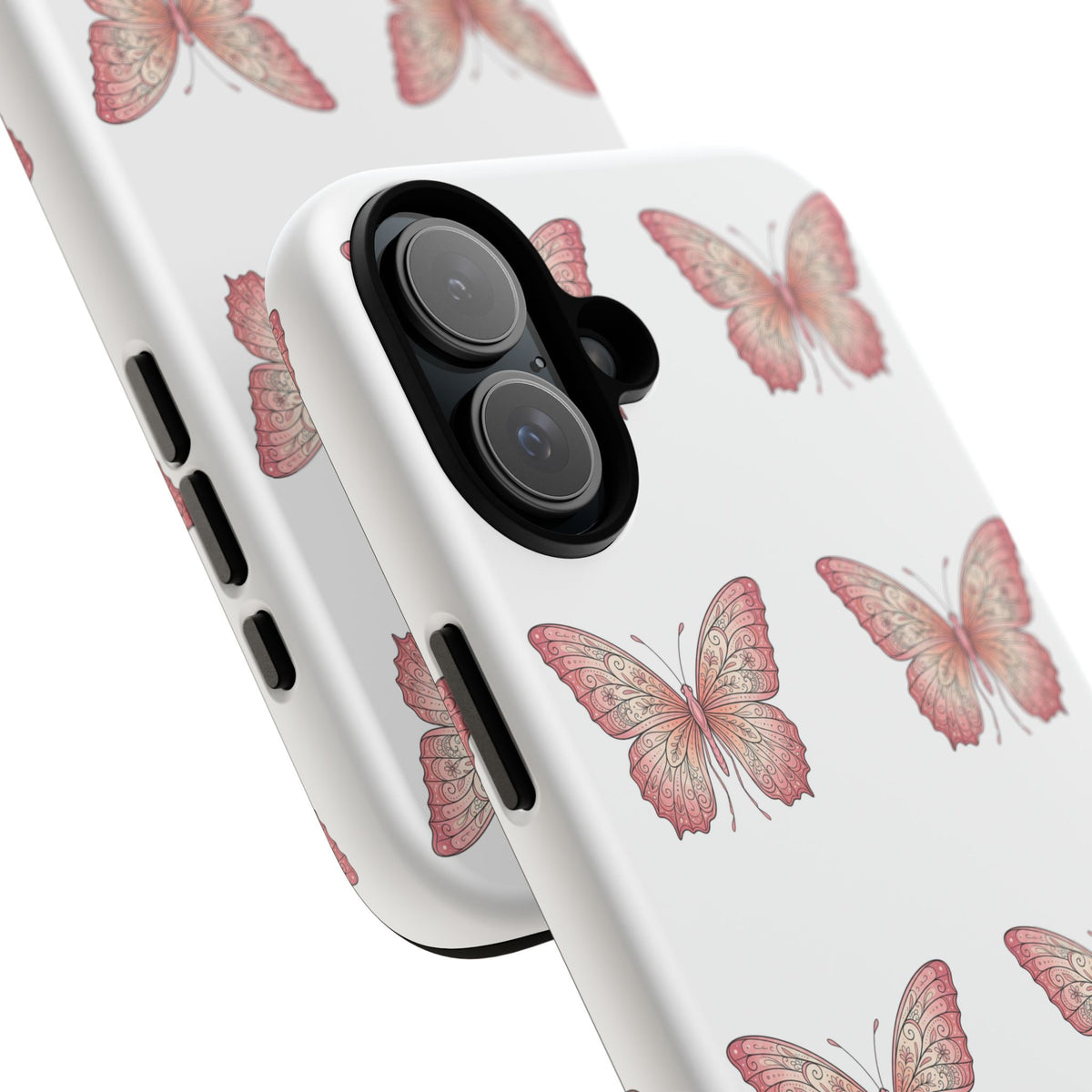 Pink Butterfly Tough Phone Case — Floral Pattern Protective Cover