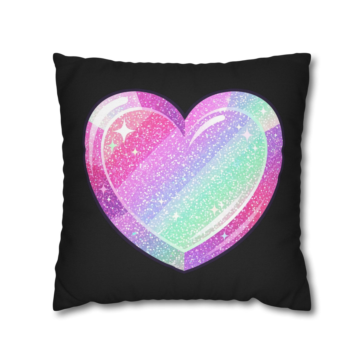 Pastel Glitter Heart Pillowcase Spun Polyester Square Pillowcase- Black