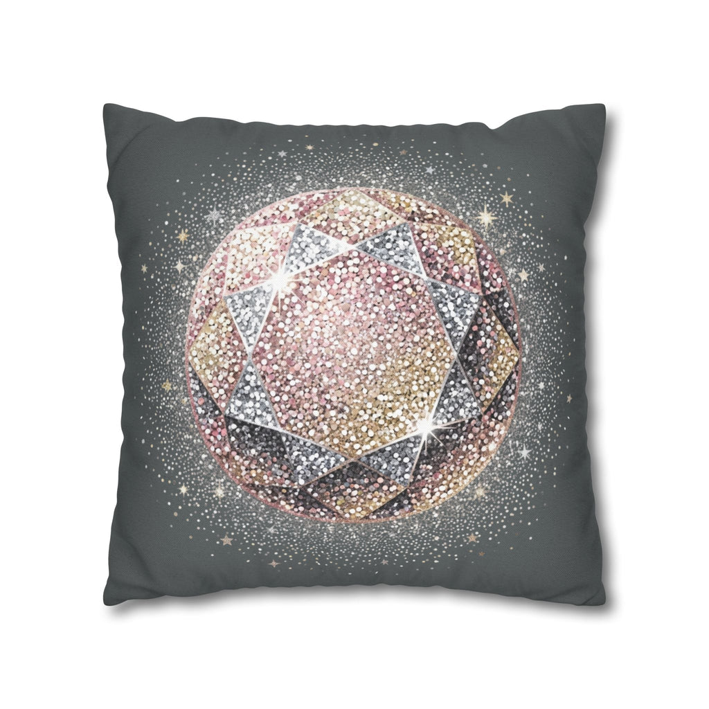 Glittery Dark Grey Spun Polyester Square Pillowcase