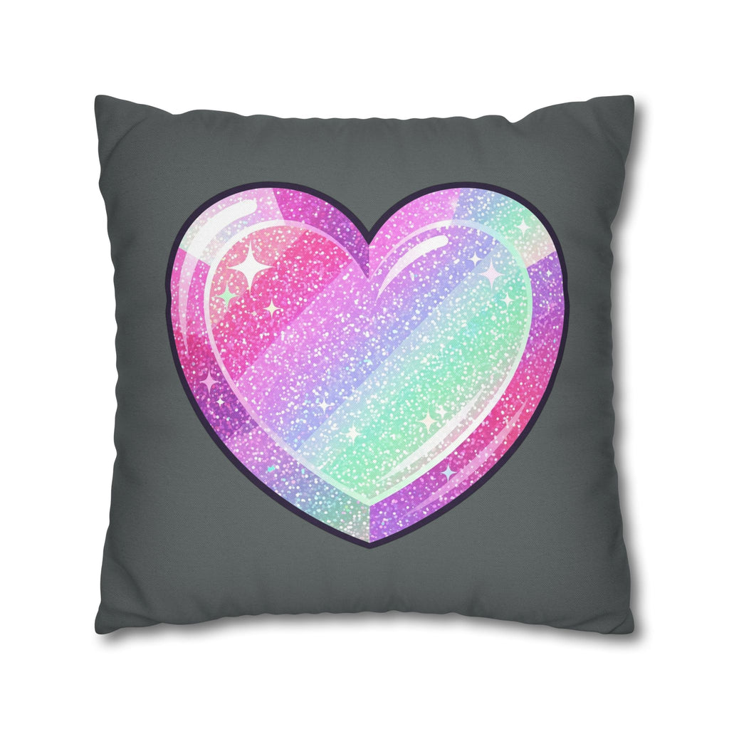 Pastel Glitter Heart Pillowcase Spun Polyester Square Pillowcase- Dark Grey