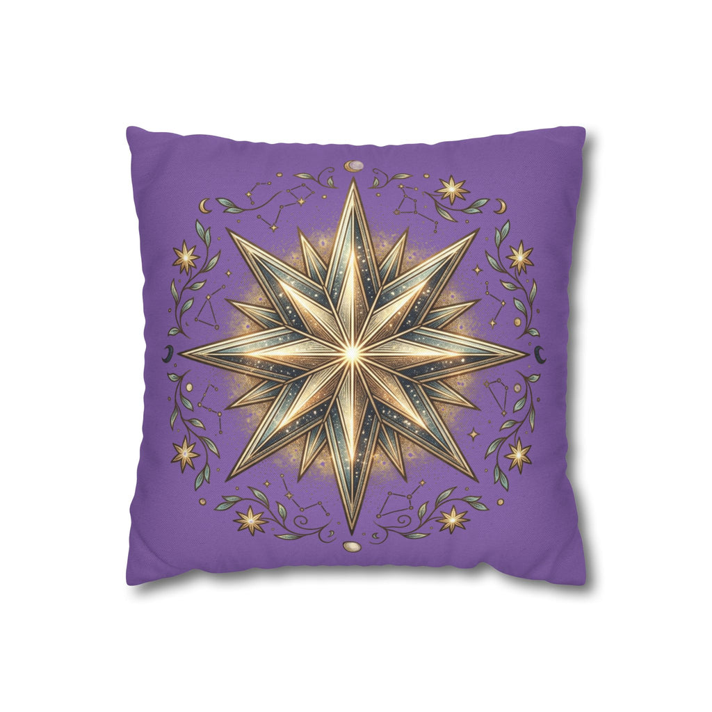 Star Print Light Purple Spun Polyester Square Pillowcase