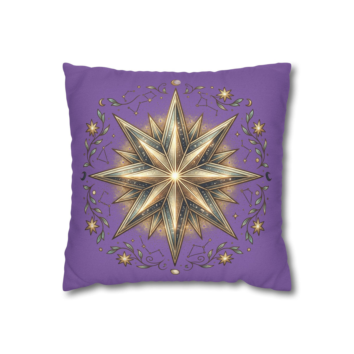 Star Print Light Purple Spun Polyester Square Pillowcase