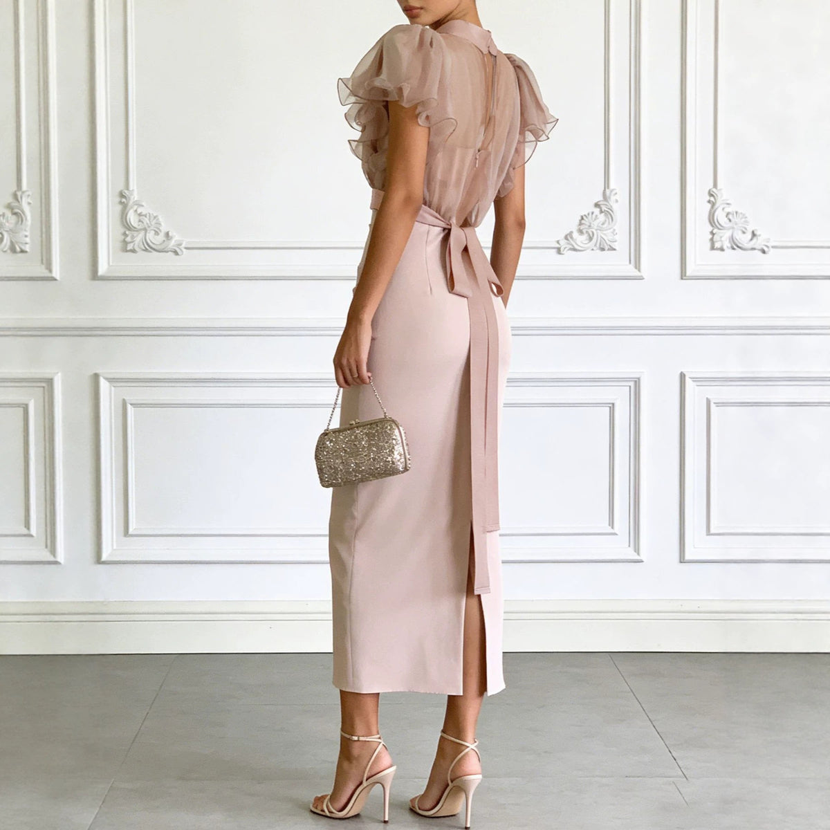 Mesh lace up waist bag hip dress